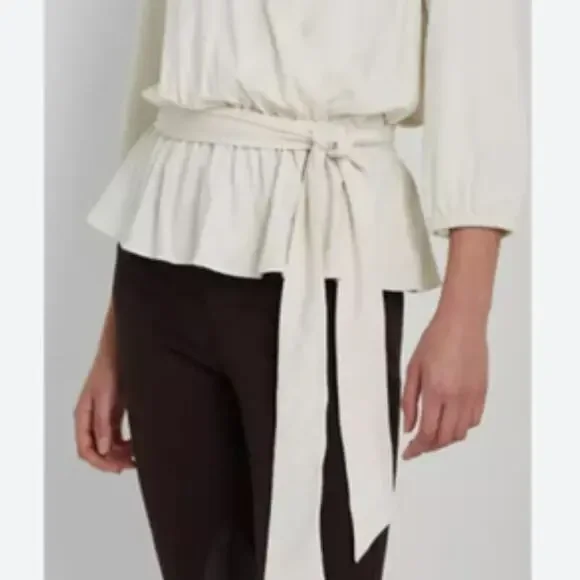Ralph Lauren Peplum Blouse Three-Quarter Sleeve Wrap Tie Waist Size XL Cream NWT - Picture 3 of 7